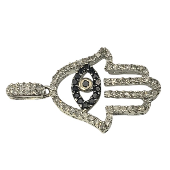 14K White Gold Black and White Diamond Hamsa Pendant #20751 - Picture 2 of 5